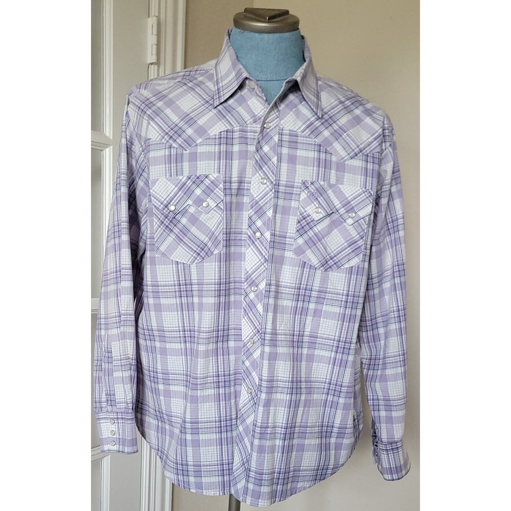 Wrangler Men's Western Button Up Pearl Snap Multicolor Plaid Long Sleeve‎ Sz L